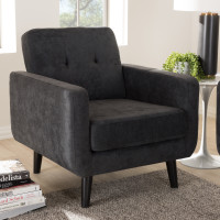 Baxton Studio R2017-Dark Grey-CC Carina Mid-Century Modern Dark Grey Fabric Upholstered Lounge Chair